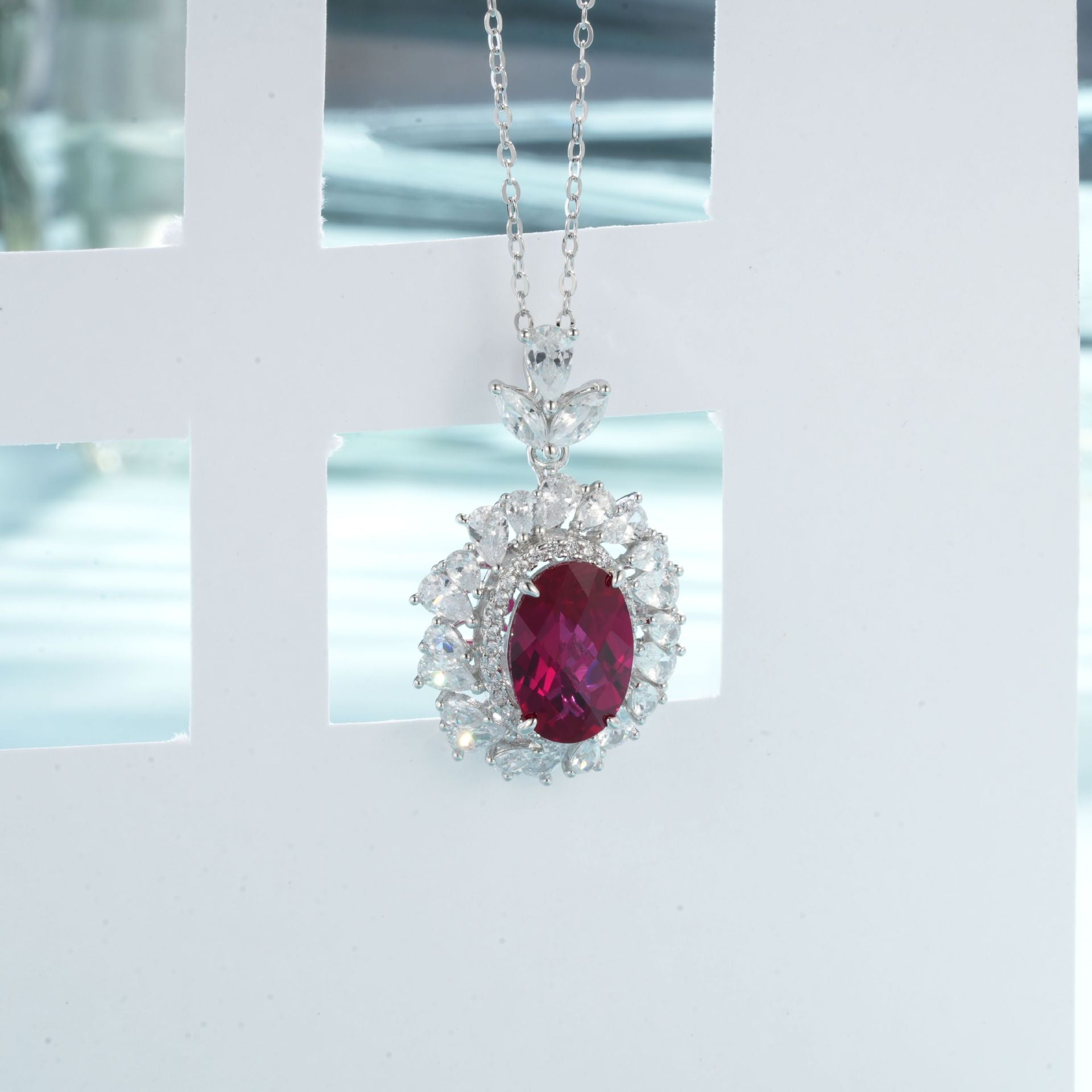 S925 Sterling Silver Lab Ruby Necklace, Vintage Choker - Photo 4