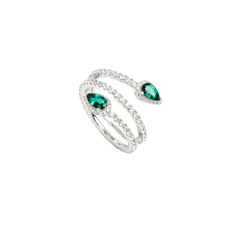 S925 Sterling Silver Lab Emerald Ring, Teardrop Simple Design - Photo 1