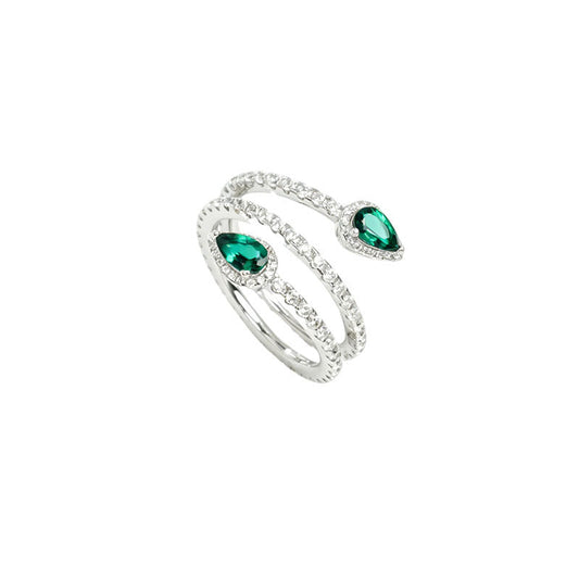 S925 Sterling Silver Lab Emerald Ring, Teardrop Simple Design - Photo 1