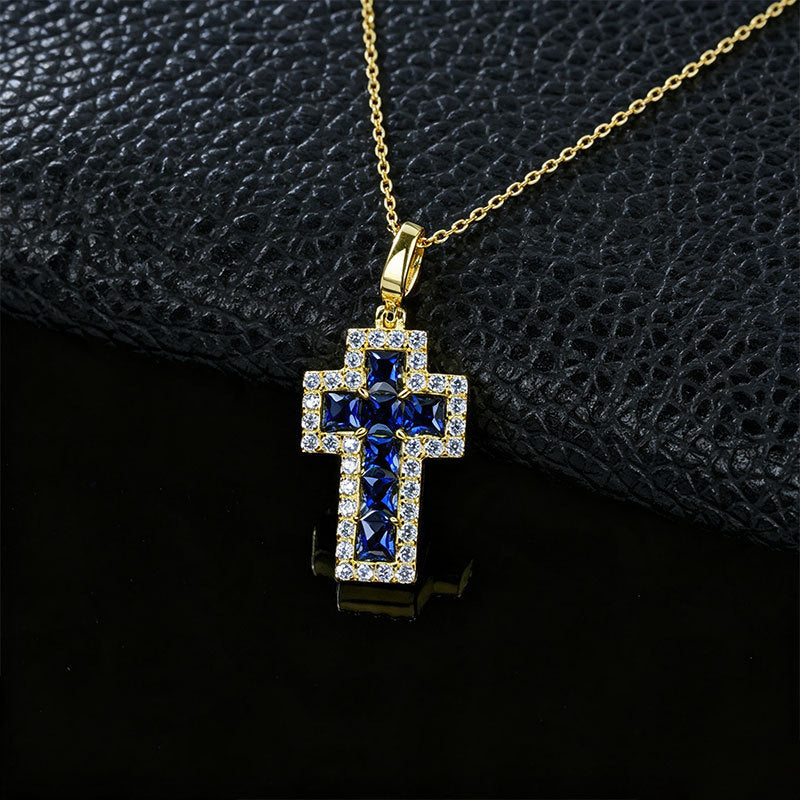 S925 Silver Lab Sapphire Pendant, Diamond Halo Vintage - Photo 3