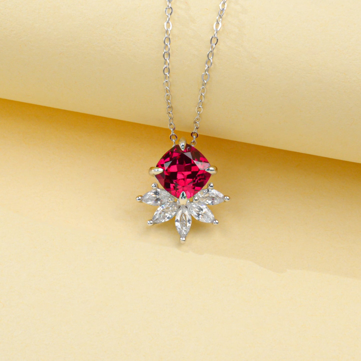 925 Sterling Silver Lab Ruby Flower Choker Necklace, Designer Versatile for Women - Photo 2