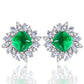 S925 Silver Sugarloaf Lab Emerald Stud Earrings, Sunflower Diamond Halo - Photo 5