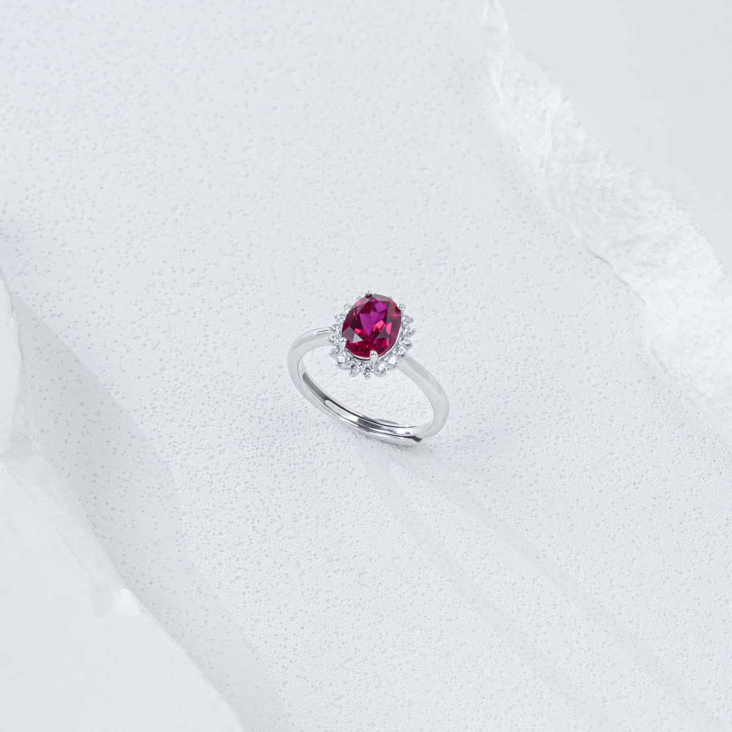 S925 Silver Lab Ruby Ring Sunflower Diamond Halo, Gift - Photo 4