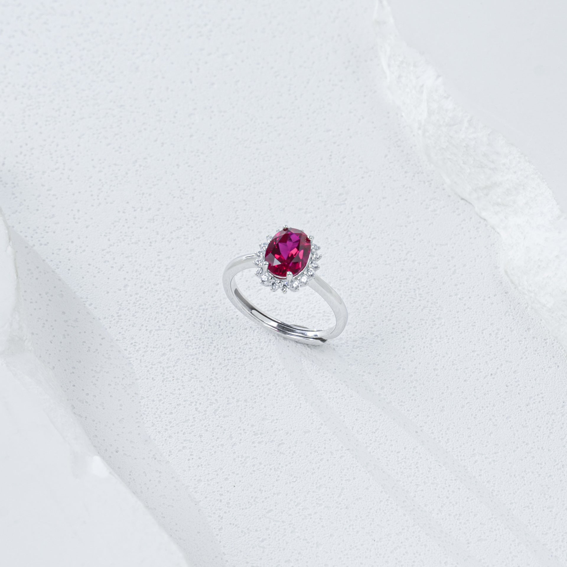S925 Silver Lab Ruby Ring Sunflower Diamond Halo, Gift - Photo 4