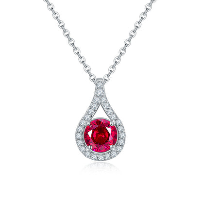 S925 Silver Necklace Pigeon Blood Ruby Pendant Diamond Chain, Premium - Photo 5