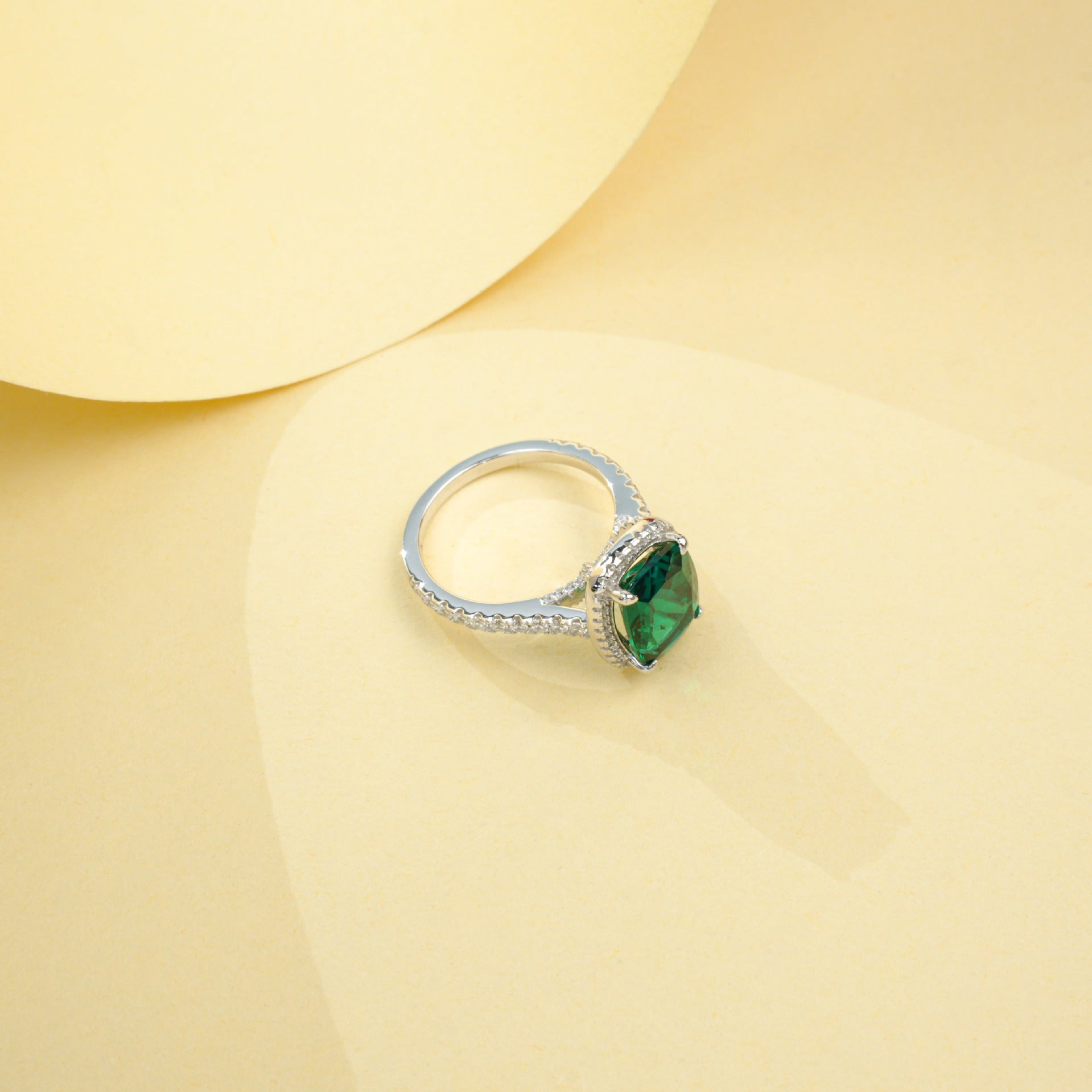 S925 Sterling Silver Lab Emerald Cushion Ring, Versatile Valentine Birthday for Girlfriend - Photo 2