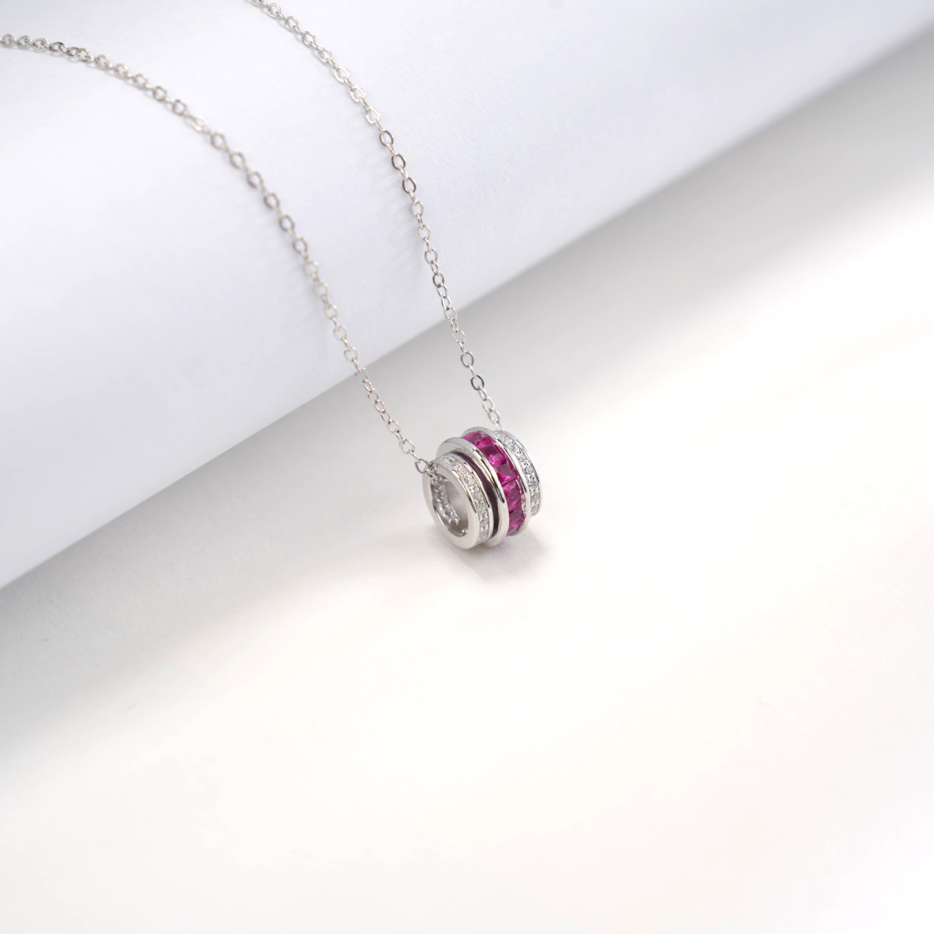 S925 Silver Lab Ruby Tube Pendant Necklace, Gemstone Versatile - Photo 2