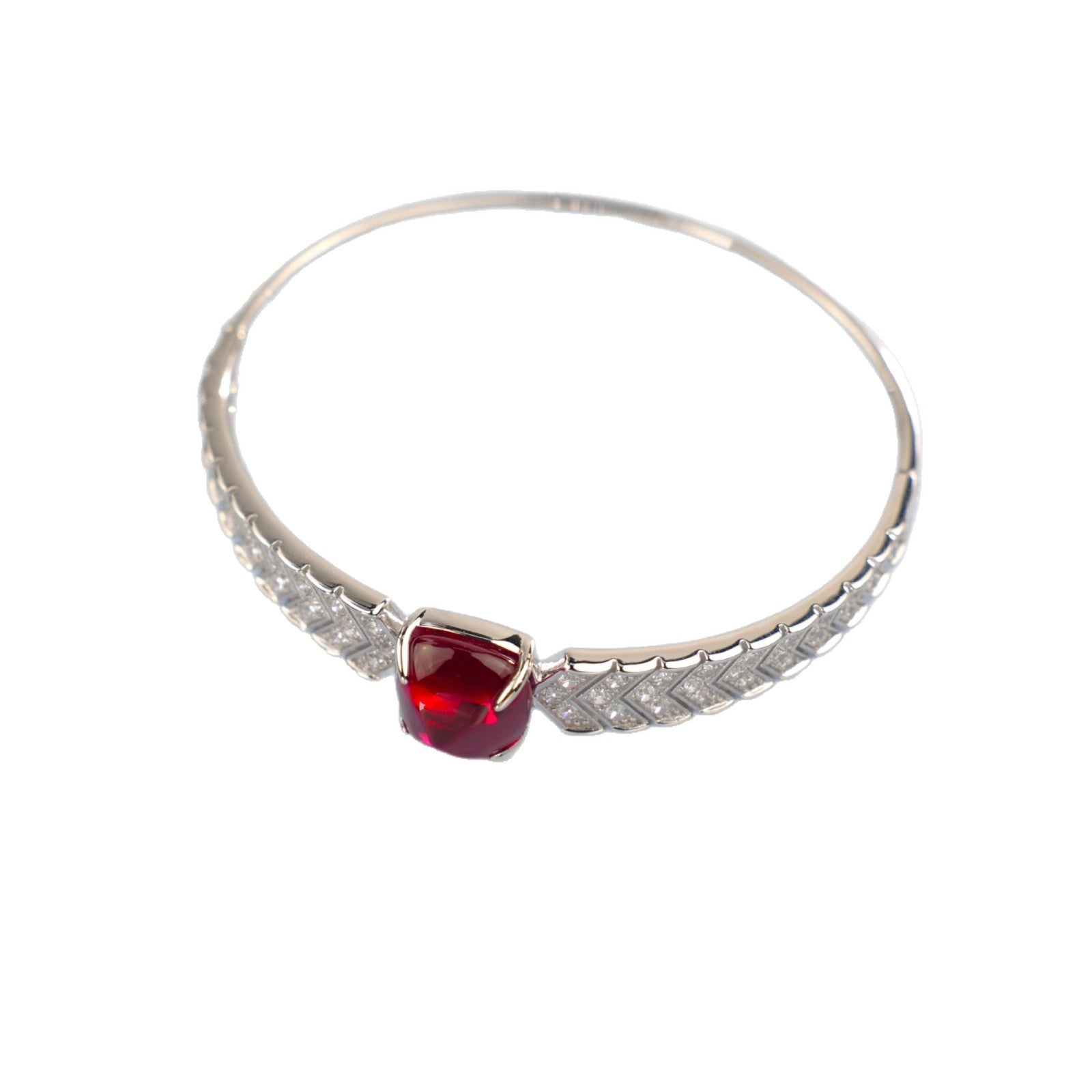 S925 Sterling Silver Lab Ruby Sugar-Loaf Bangle for Women, Designer Premium - Photo 5