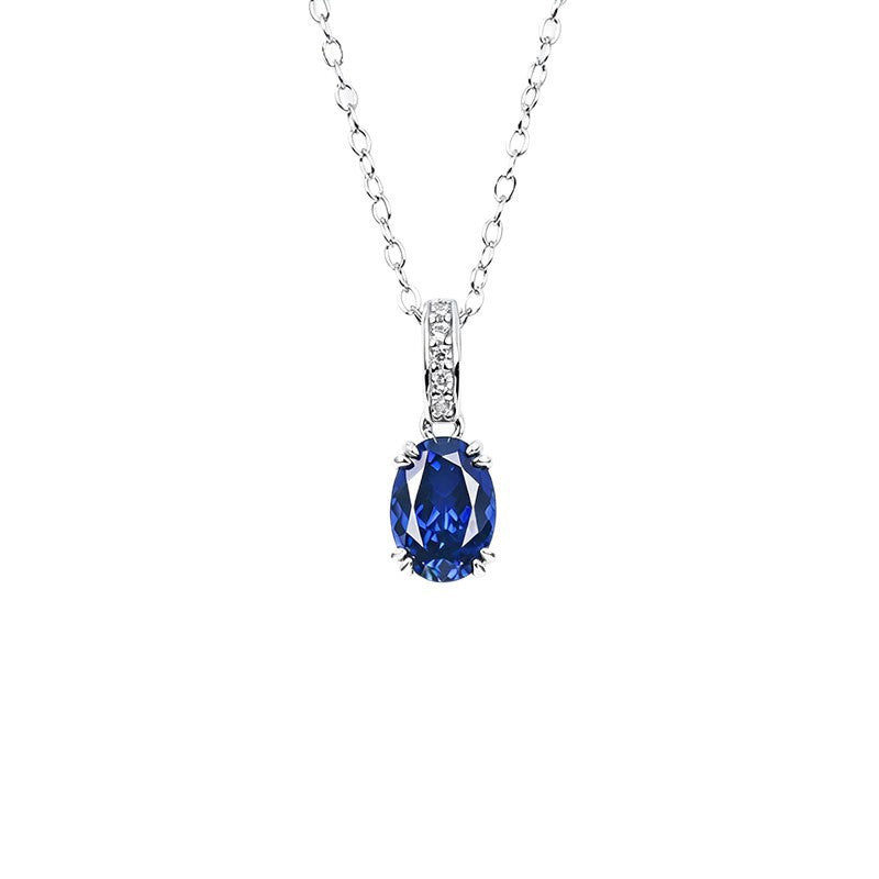 S925 Silver 6-Claw Oval Lab Sapphire Pendant Diamond, Simple Versatile Holiday - Photo 5