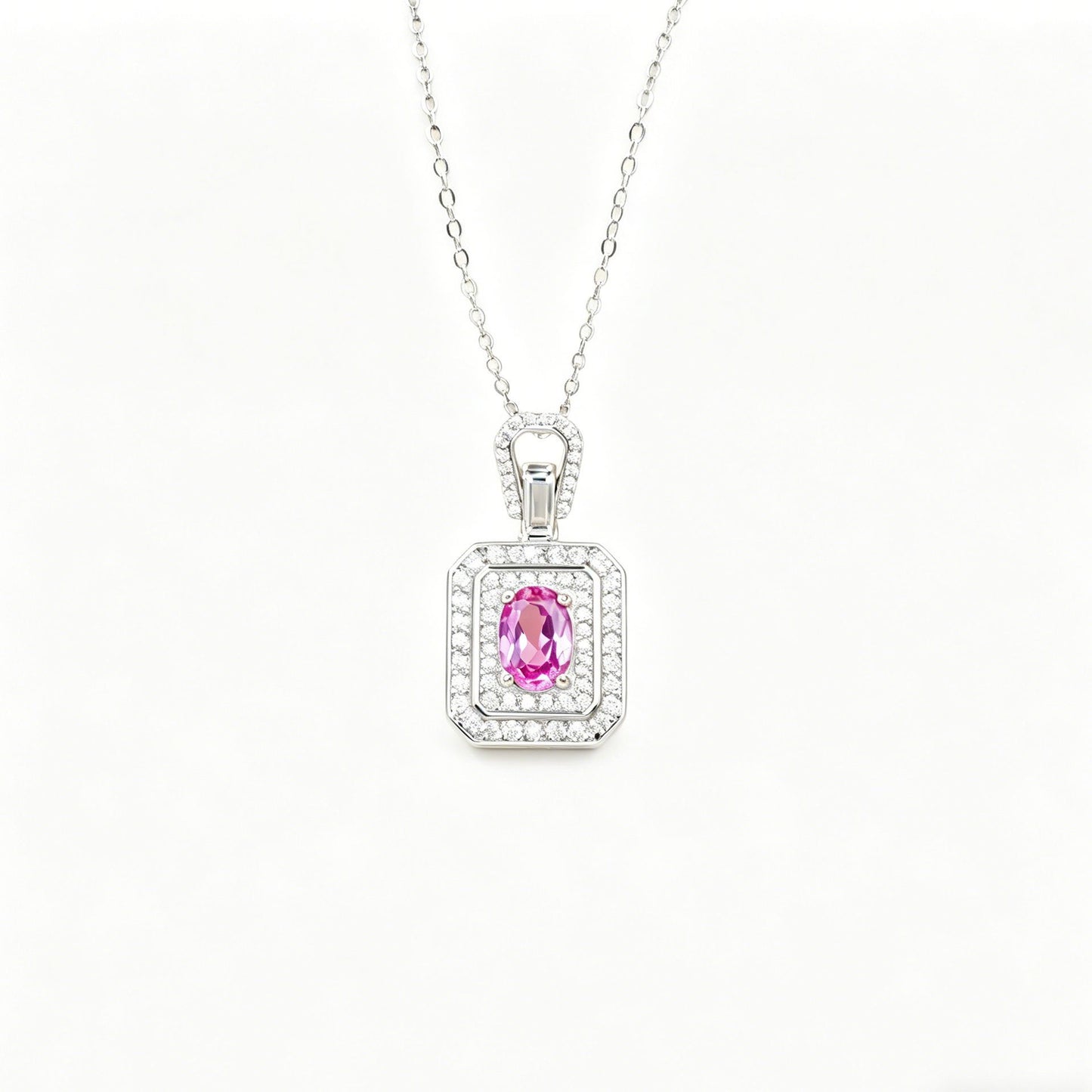 925 Sterling Silver Lab Paraiba Necklace, Vintage Rectangular for Women - Photo 5
