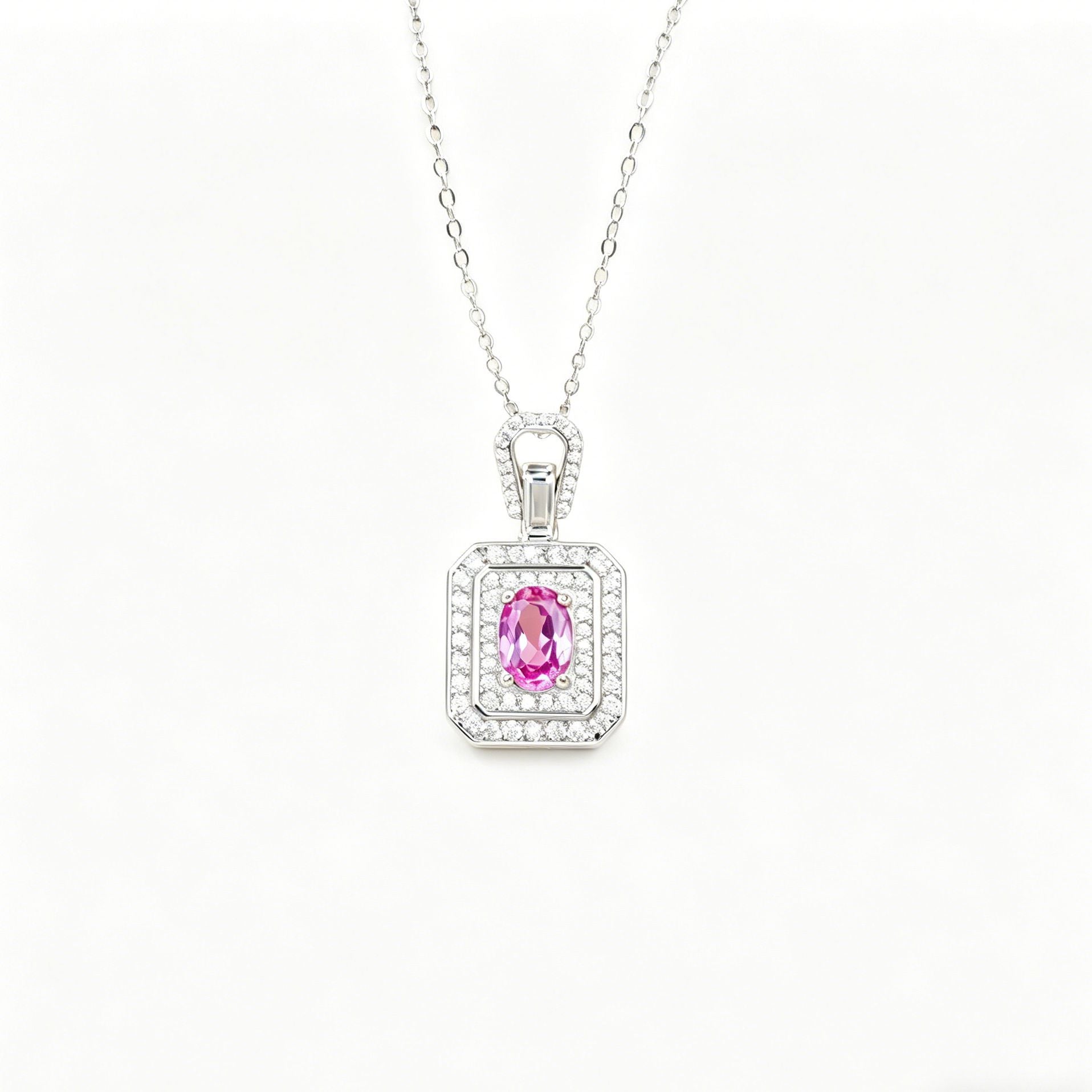 925 Sterling Silver Lab Paraiba Necklace, Vintage Rectangular for Women - Photo 5