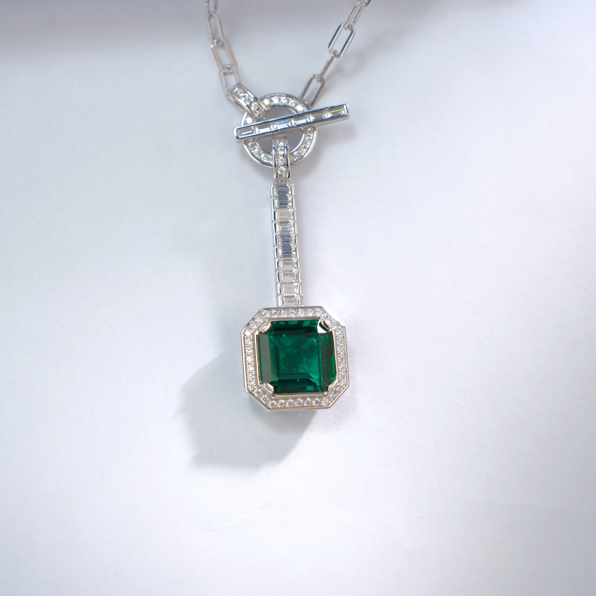 Lab Emerald Sterling Silver Necklace, Premium Jewellery - Photo 4