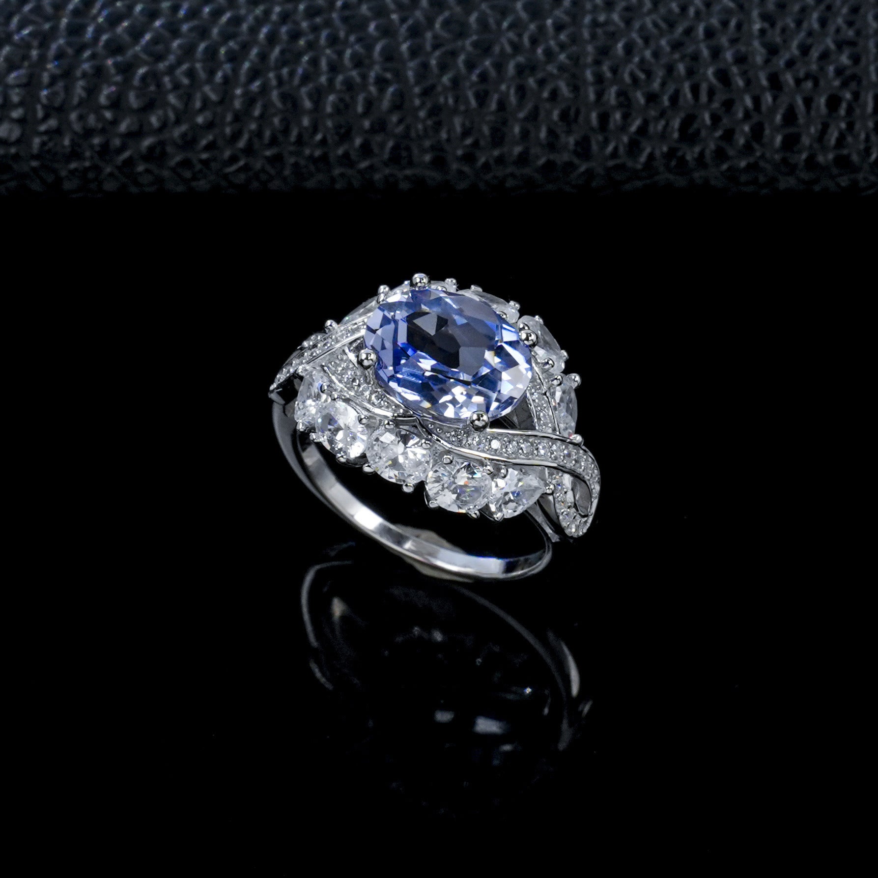 Lab Sapphire Ring S925 Sterling Silver Oval Diamond Hollow Design, Women's Evening Wedding - Photo 2