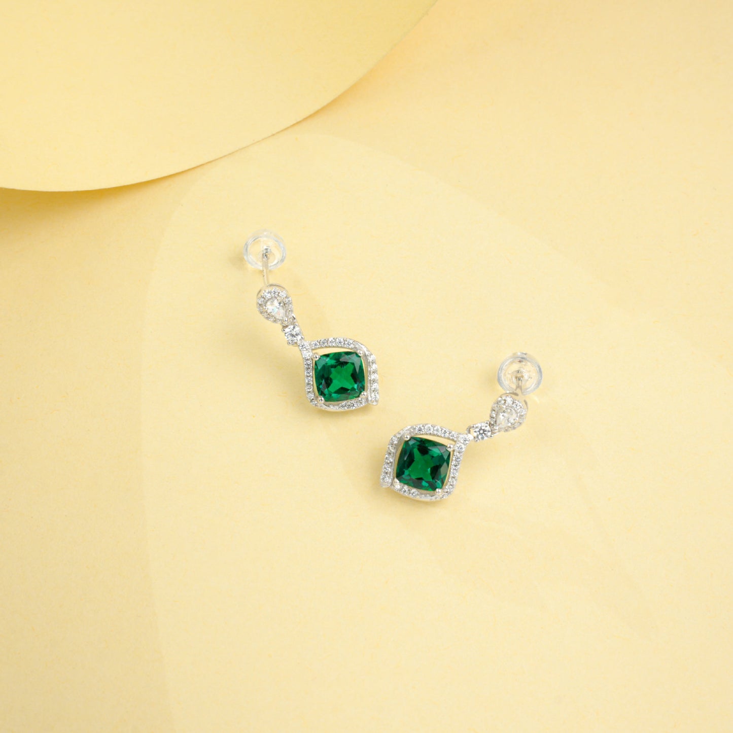 925 Sterling Silver Lab Emerald Stud Earrings, Versatile Premium - Photo 3