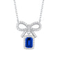 925 Sterling Silver Lab Sapphire Bowknot Pave Halo Necklace, Delicate O-Chain for Women - Photo 5
