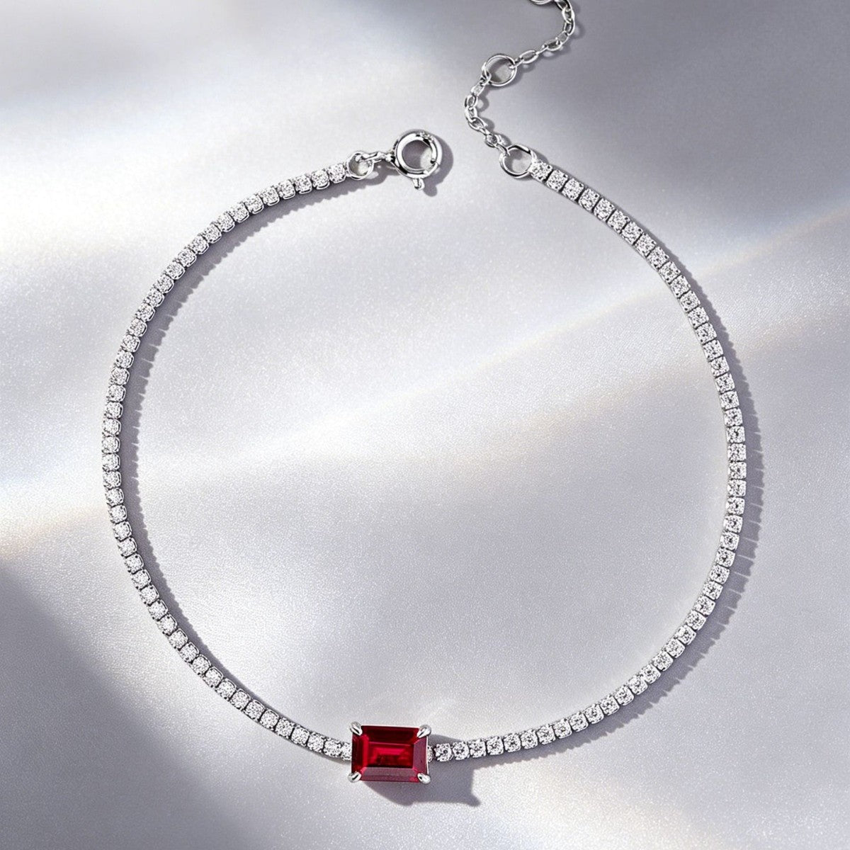 925 Silver Ruby Bracelet Elegant Women's - Photo 4