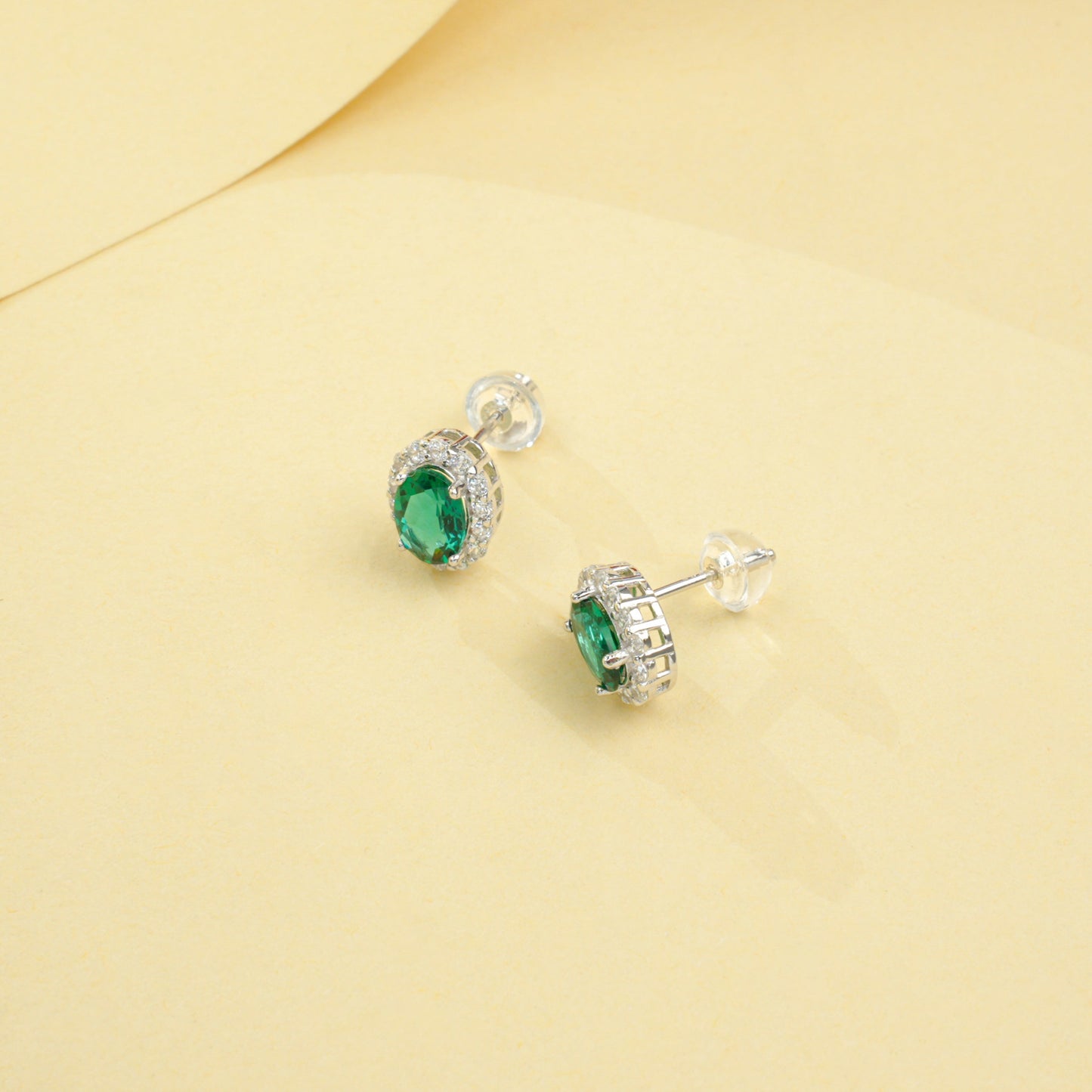 S925 Sterling Silver Lab Emerald Earrings, Vintage Premium - Photo 4