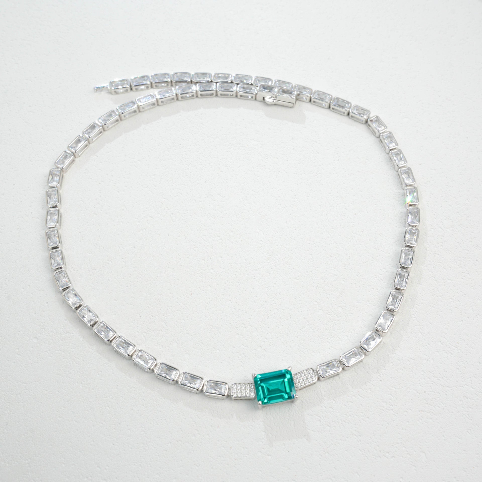 925 Sterling Silver Paraiba Colour Tsavorite Necklace, Lab Gemstone Anniversary - Photo 5