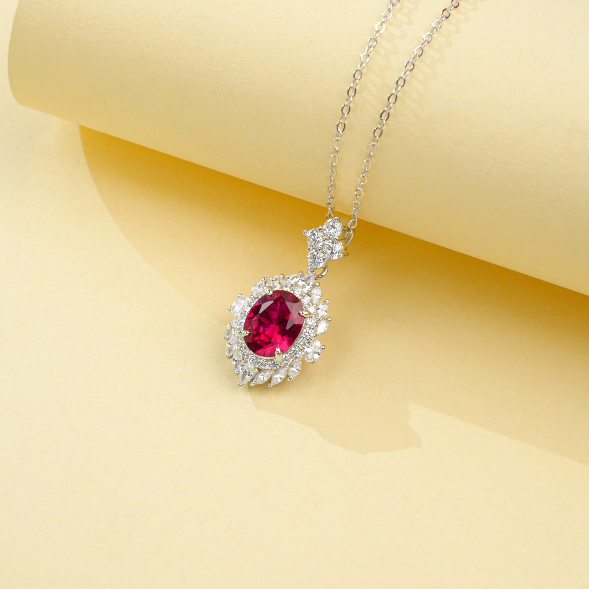 925 Sterling Silver Lab Pigeon Blood Ruby Pendant Necklace, Premium Birthday Anniversary - Photo 4