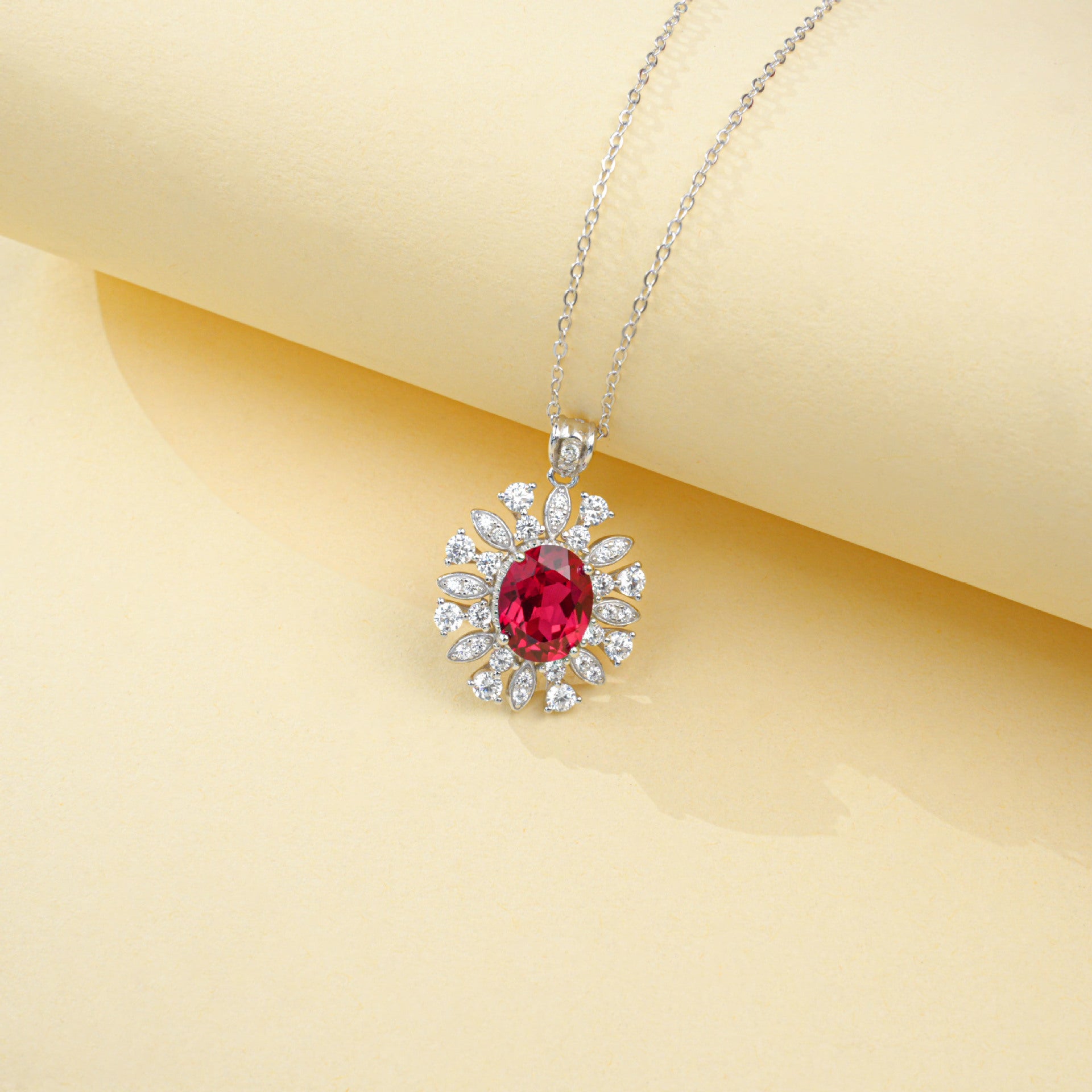 925 Silver Women's Versatile Lab Ruby Necklace, Minimalist Premium Simple - Photo 3