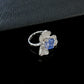 S925 Sterling Silver Lab Sapphire Flower Pave Ring, Premium Jewellery - Photo 4
