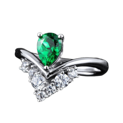 S925 Sterling Silver Lab Emerald Ring Adjustable, Crown Style Gift - Photo 5