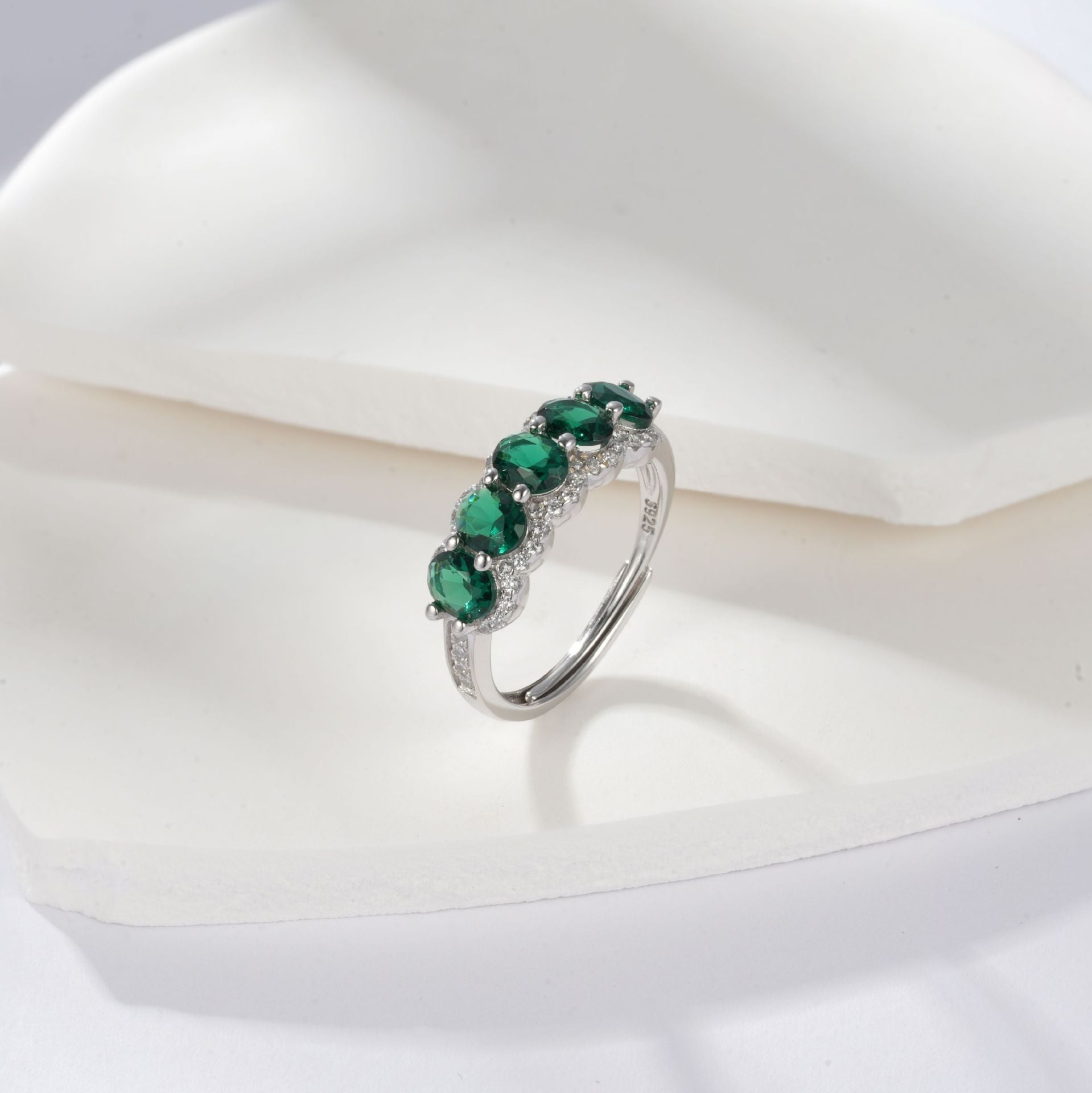 Lab Emerald Ring 925 Silver Micro-Set Green, Ring - Photo 2