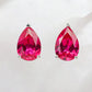 925 Sterling Silver Lab Pigeon Blood Ruby Teardrop Earrings - Photo 1