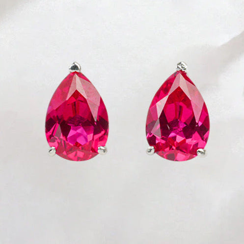 925 Sterling Silver Lab Pigeon Blood Ruby Teardrop Earrings - Photo 1