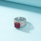 S925 Sterling Silver Square Ruby Ring Double-Layer Stacking, Design Versatile Premium - Photo 3