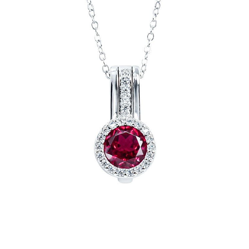 S925 Silver Lab Ruby Pendant Round Full Diamond Halo, Gift Versatile - Photo 5