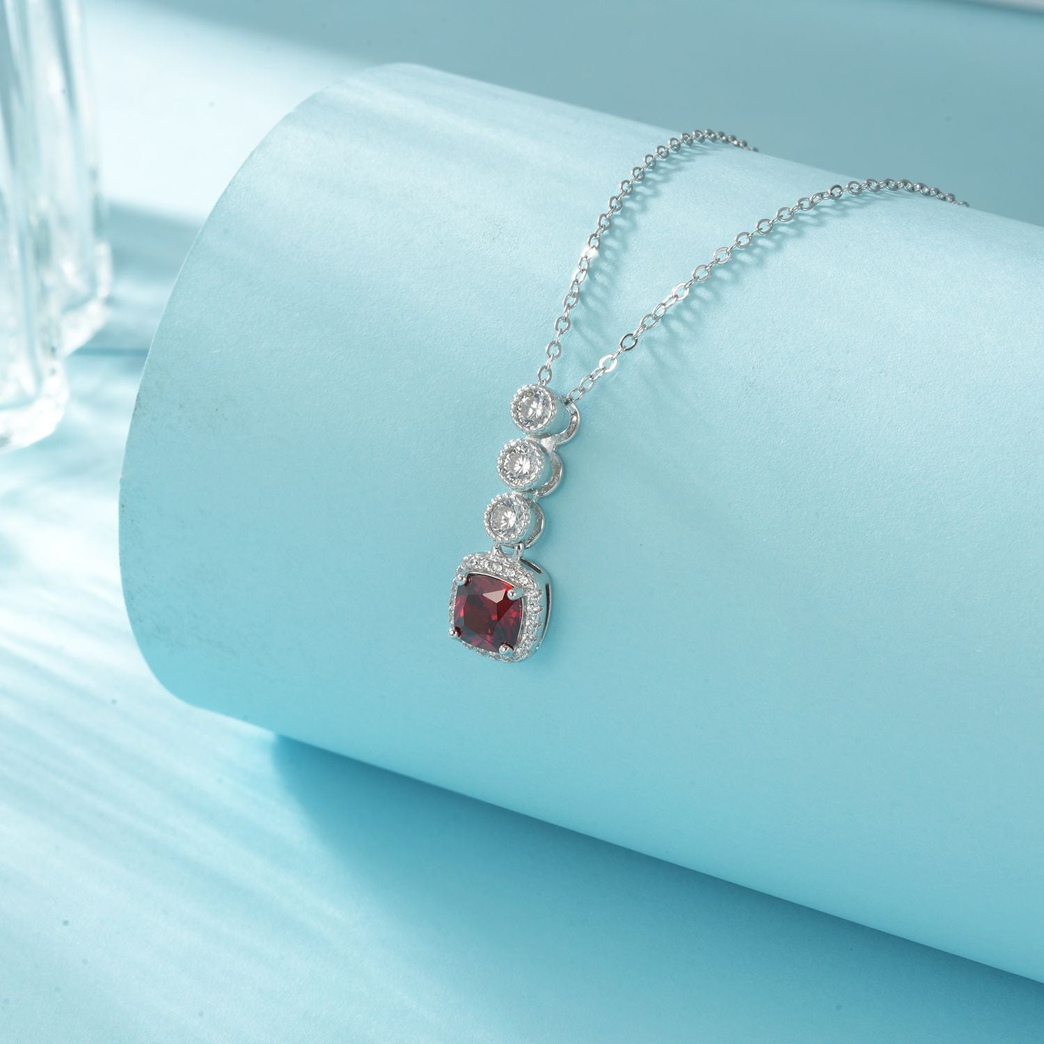 925 Sterling Silver Lab Ruby Cushion Necklace, Gentle Versatile - Photo 3