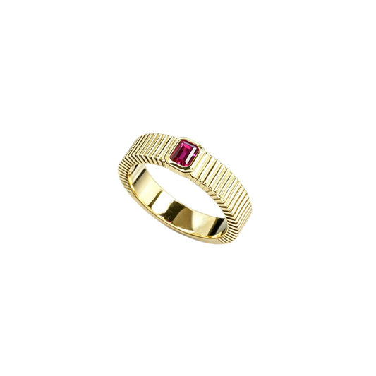 S925 Silver Lab Ruby Vertical Gear Ring, Cushion Ring Anniversary - Photo 5