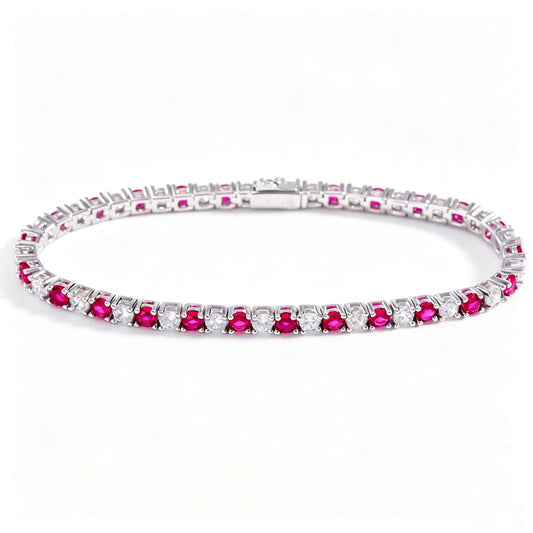 Lab Ruby Bracelet S925 Silver Diamond, Premium Gift Jewellery - Photo 5