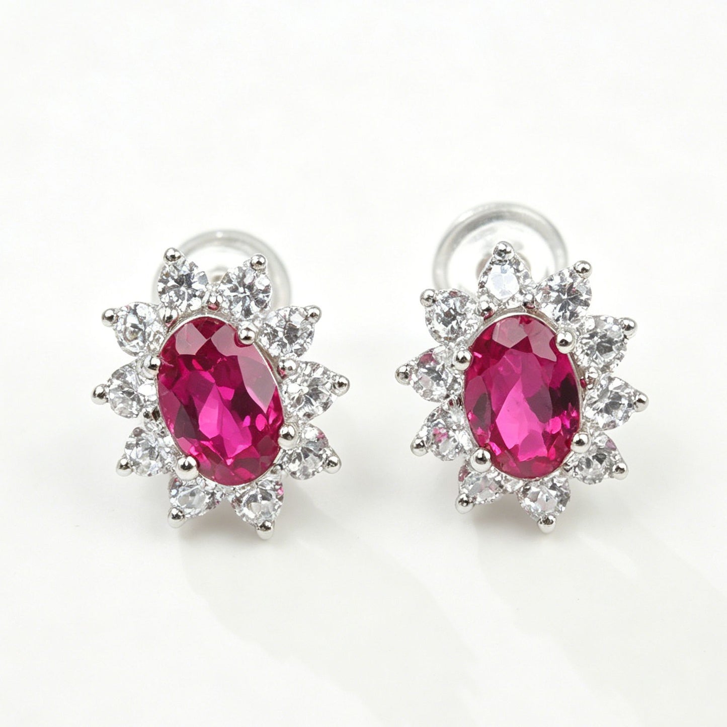 S925 Sterling Silver Lab Ruby Earrings, Vintage Unique for Women - Photo 4