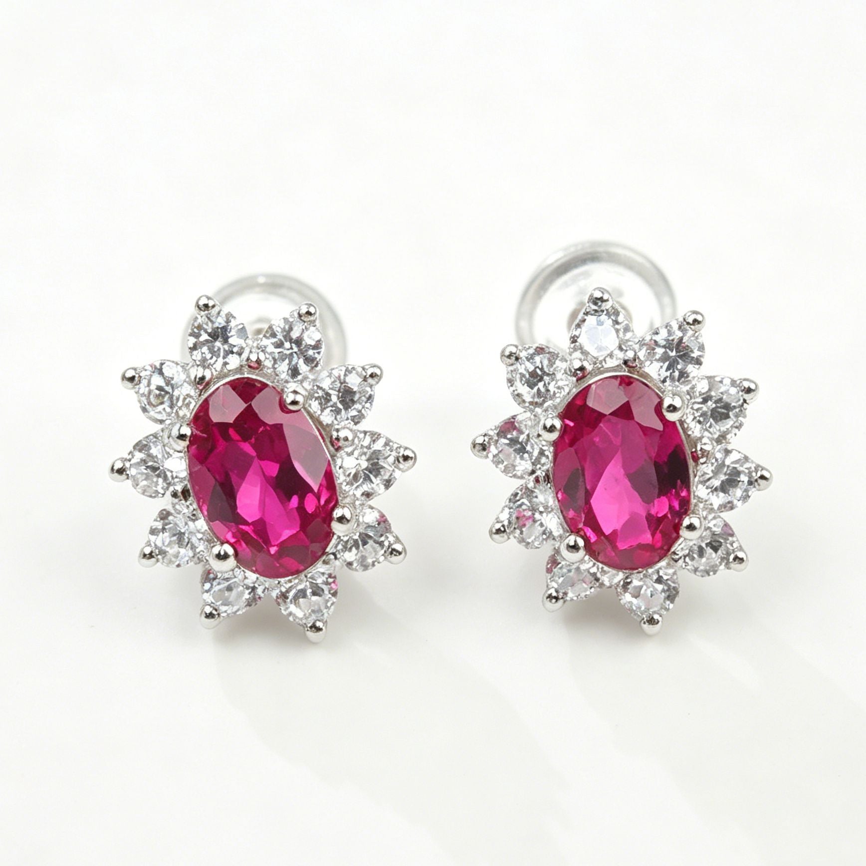 S925 Sterling Silver Lab Ruby Earrings, Vintage Unique for Women - Photo 4
