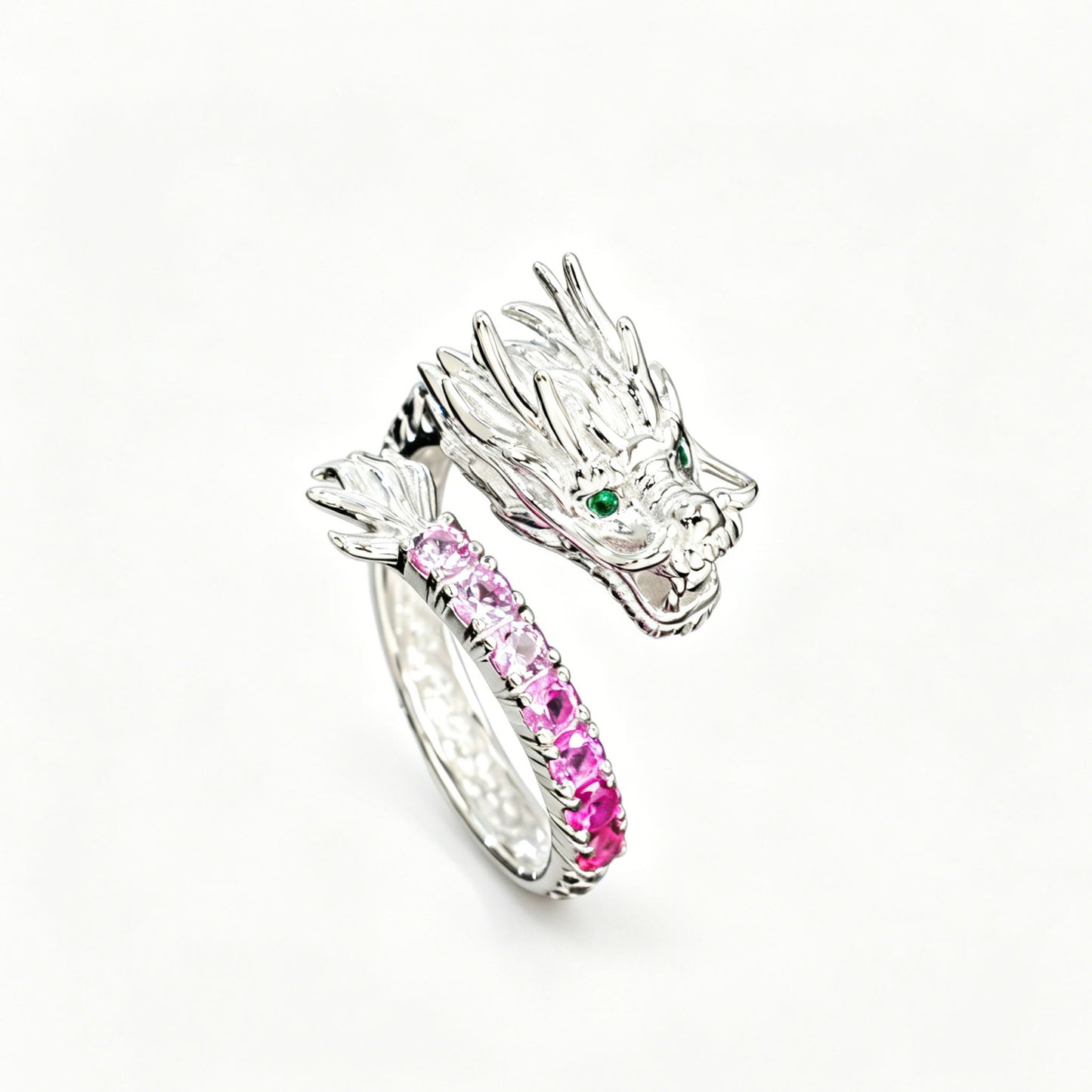 925 Sterling Silver Lab Padparadscha Dragon Head Ring, Chinese Style Premium for Women - Photo 5