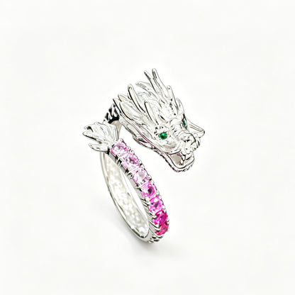 925 Sterling Silver Lab Padparadscha Dragon Head Ring, Chinese Style Premium for Women - Photo 5