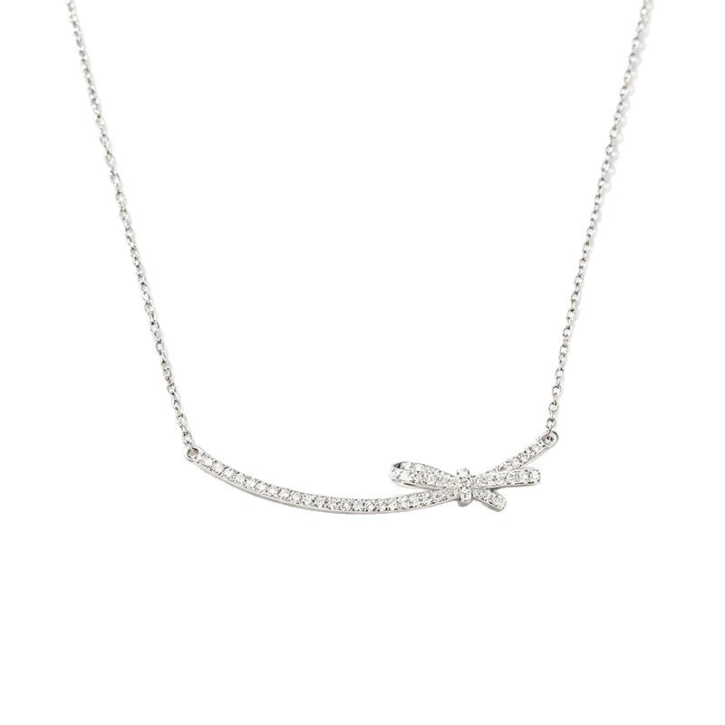 Exquisite Asymmetric Bow Full Diamond Silver Necklace, Choker Valentines Birthday - Photo 5