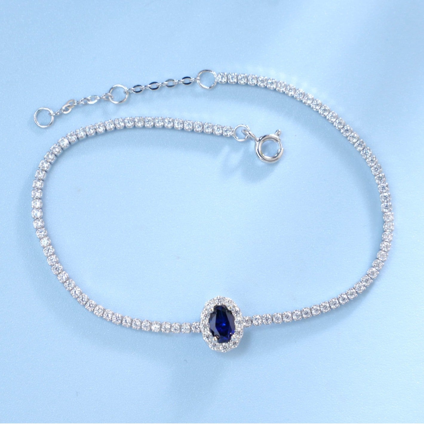 925 Sterling Silver Lab coloured Gemstone Oval Bracelet, Simple Versatile Premium - Photo 4