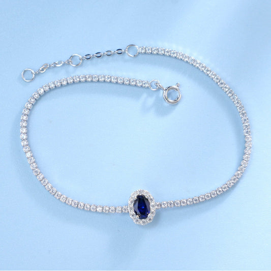 925 Sterling Silver Lab coloured Gemstone Oval Bracelet, Simple Versatile Premium - Photo 4