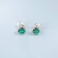S925 Sterling Silver Lab Emerald Stud Earrings, Heart Diamond Vintage - Photo 4