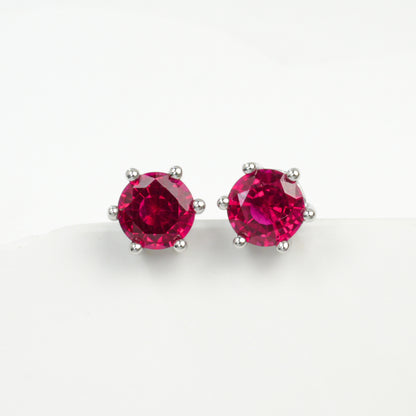 S925 Silver Lab Ruby Vintage coloured Gemstone Earrings, Premium - Photo 5