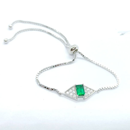 S925 Sterling Silver Lab Emerald Bracelet, Diamond Premium - Photo 4