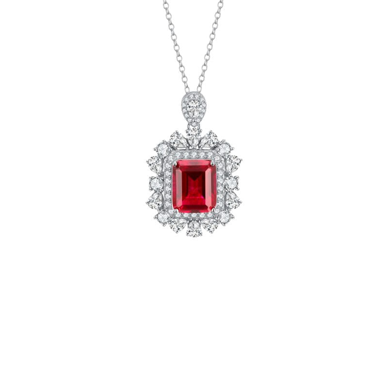 Lab Ruby Necklace 925 Silver Original Design Sugarloaf, Elegant Evening - Photo 1