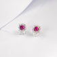 S925 Silver Sugarloaf-Cut Lab Pink Sapphire Stud Earrings, Sunflower Full Diamond - Photo 3