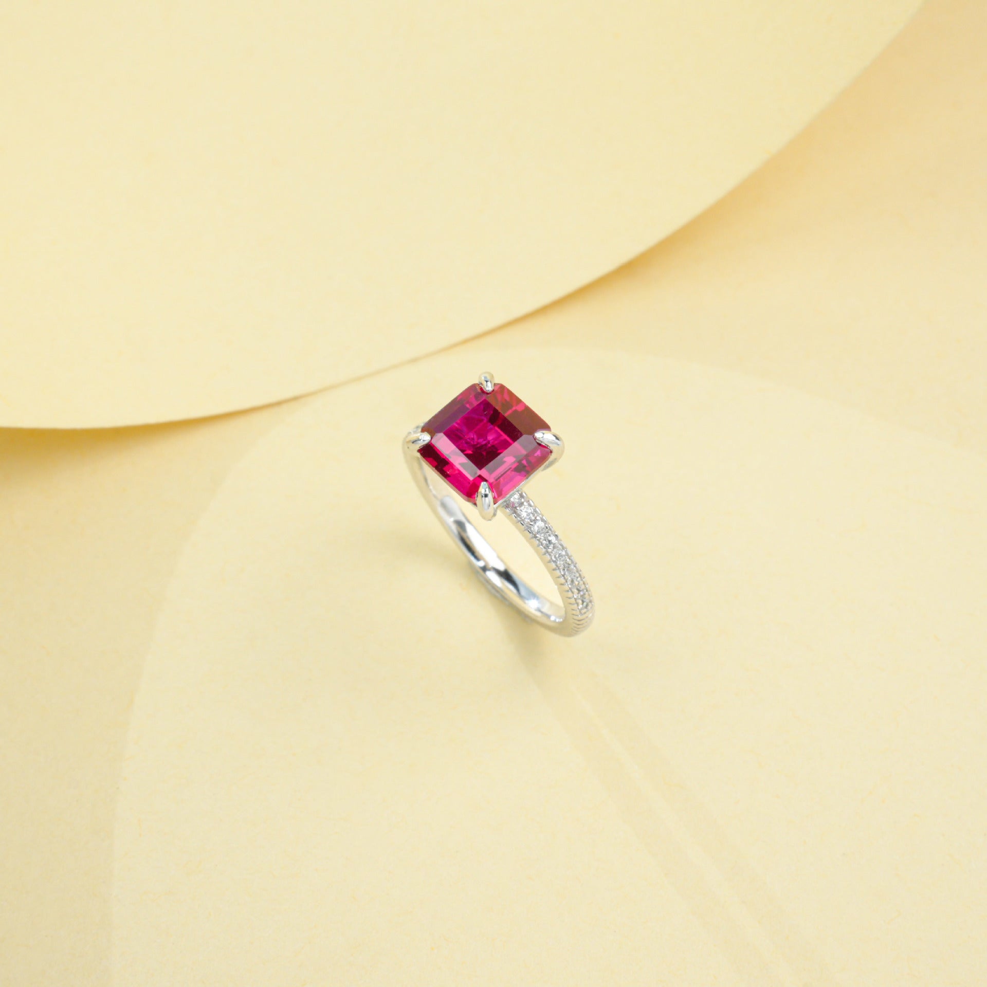 Lab coloured Gemstone Ring Premium Princess-Cut Ruby Silver, Birthday Gift for Bestie - Photo 1