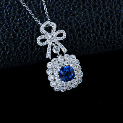 S925 Lab Sapphire Necklace Sterling Silver Elegant Premium Pendant - Photo 6