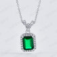 S925 Sterling Silver Classic Square Halo Emerald Necklace, Versatile Vintage Simple - Photo 3