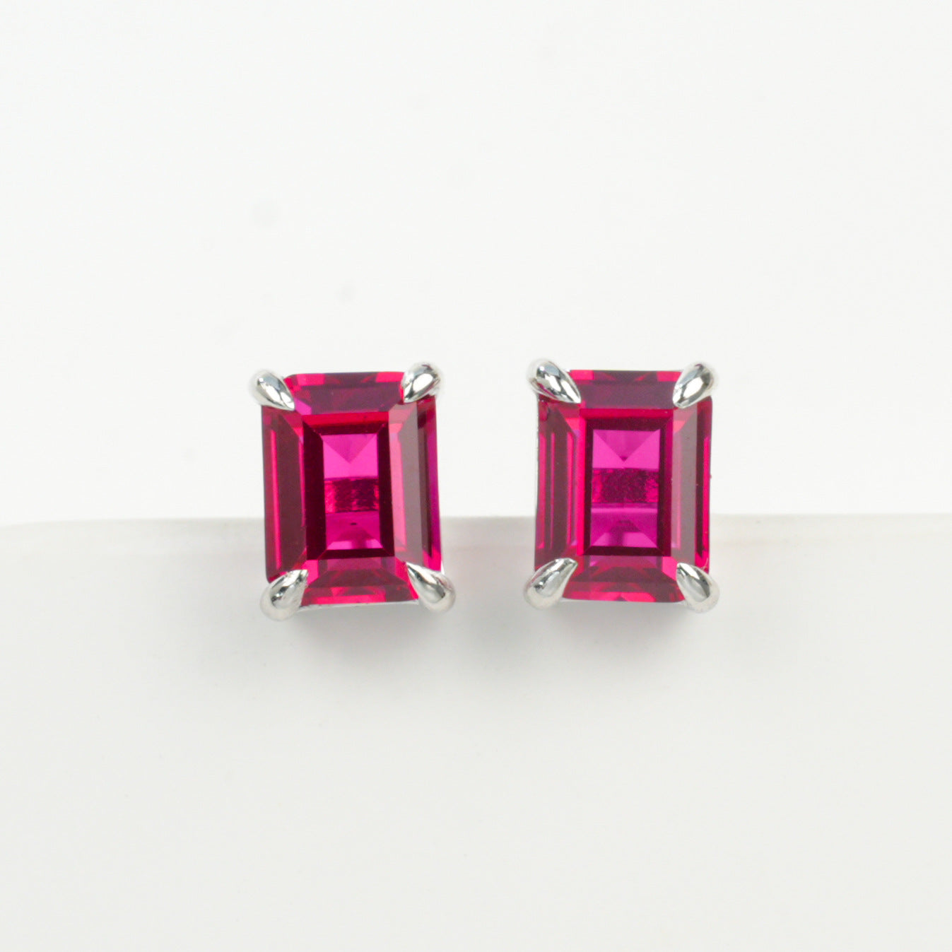 925 Sterling Silver Lab Ruby Earrings, Minimalist Elegant for Women - Photo 5